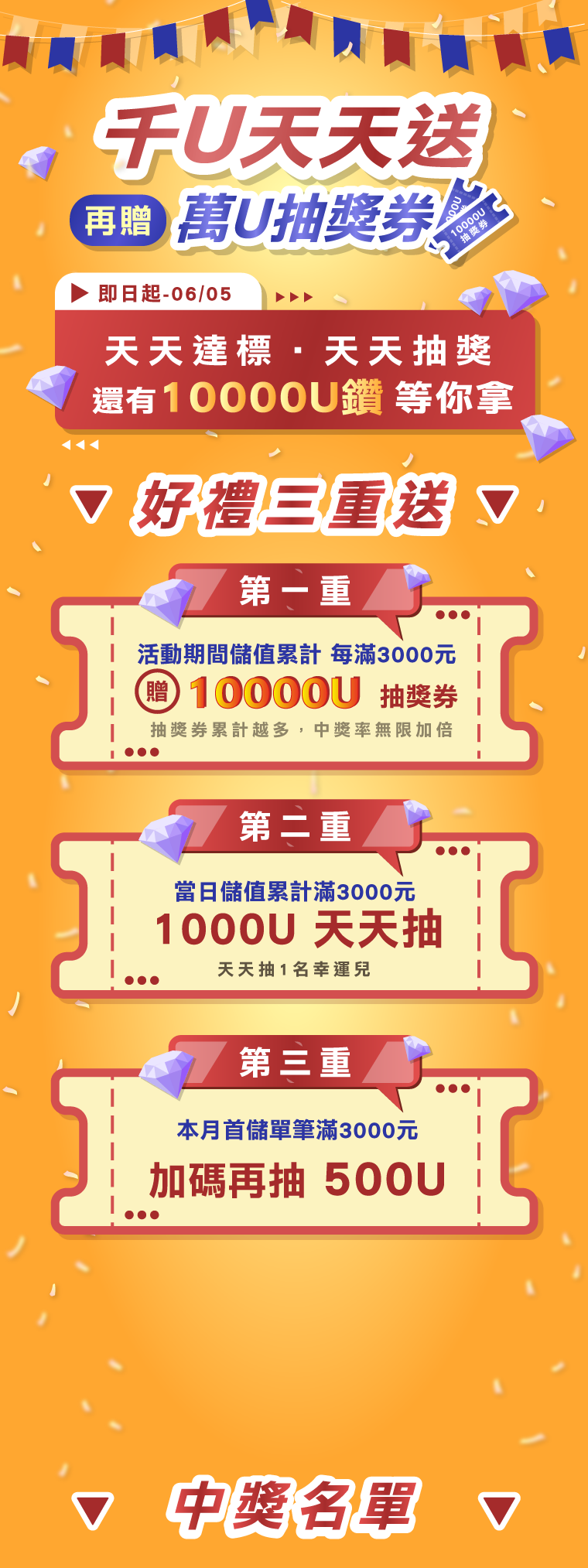 【星光直播】千U天天送，獎勵三重送，儲值達標再獲得摸彩卷，總獎金2萬U等你拿！